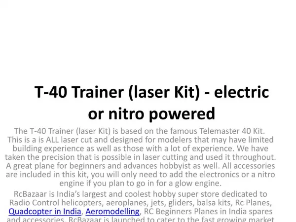 T-40 Trainer (laser Kit) - electric or nitro powered