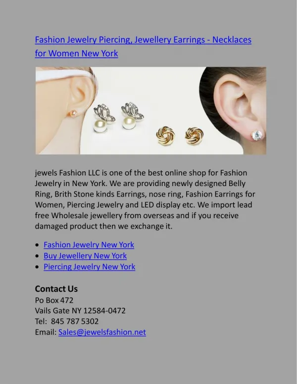 Fashion Jewelry Piercing, Jewellery Earrings - Necklaces for Women New York