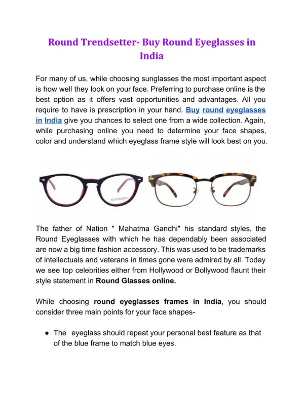 Round Trendsetter- Buy Round Eyeglasses in India