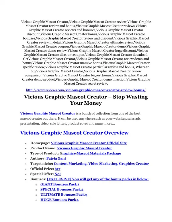 Vicious Graphic Mascot Creator review in particular - Vicious Graphic Mascot Creator bonus