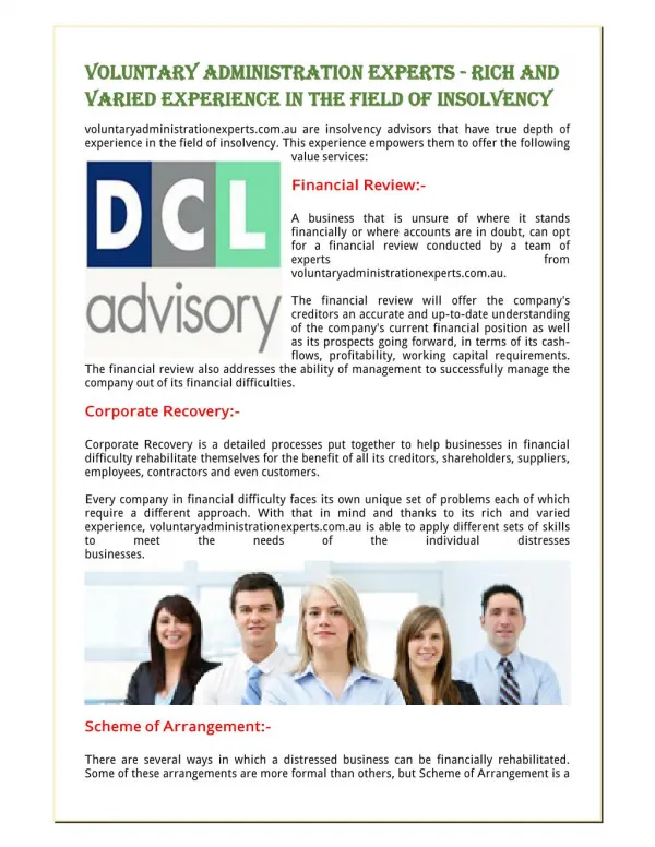 Voluntary Administration Experts - Rich And Varied Experience in the Field of Insolvency