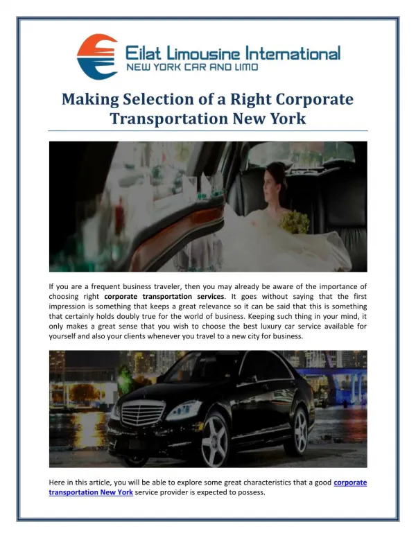 Making Selection of a Right Corporate Transportation New York