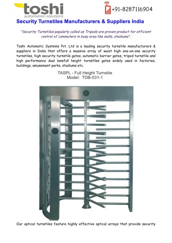 Security Turnstiles Suppliers India