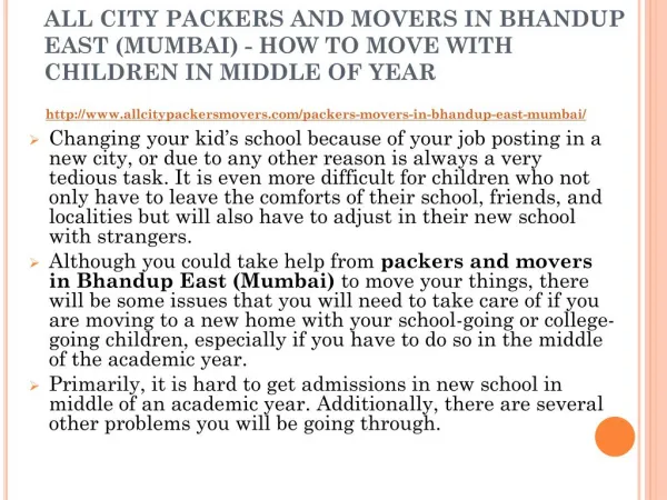 All city packers and movers in bhandup east (mumbai) - how to move with children in middle of year
