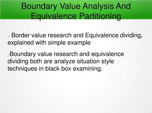 Boundary Value Analysis And Equivalence Partitioning In Software Testing