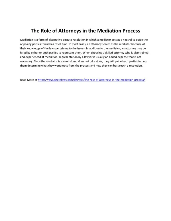 The Role of Attorneys in the Mediation Process