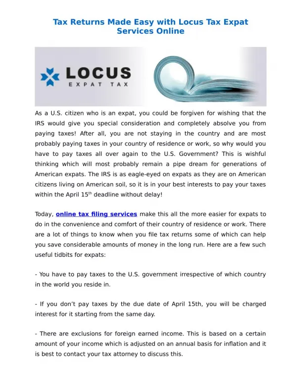 Tax Returns Made Easy with Locus Tax Expat Services Online