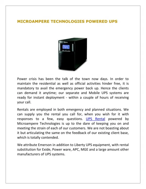 Microampere technologies powered ups