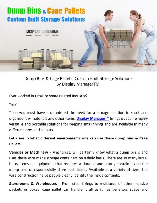 Dump Bins & Cage Pallets - Custom Built Storage Solutions
