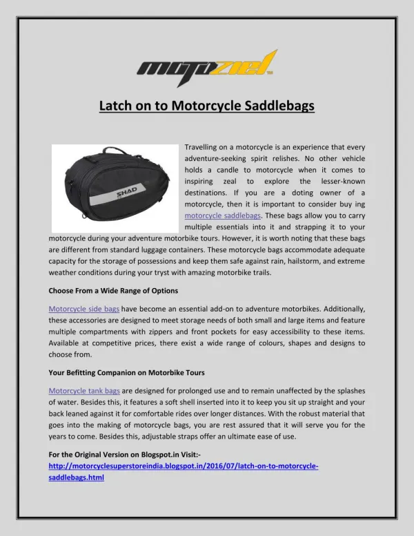 Latch on to Motorcycle Saddlebags