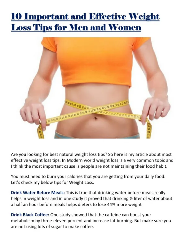 10 Important and Effective Weight Loss Tips for Men and Women