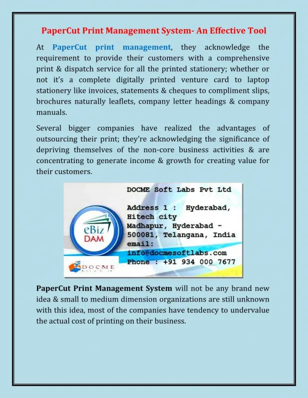 PaperCut Print Management System- An Effective Tool