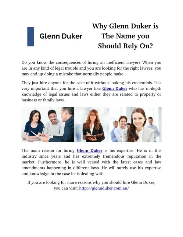 Why Glenn Duker is The Name you Should Rely On