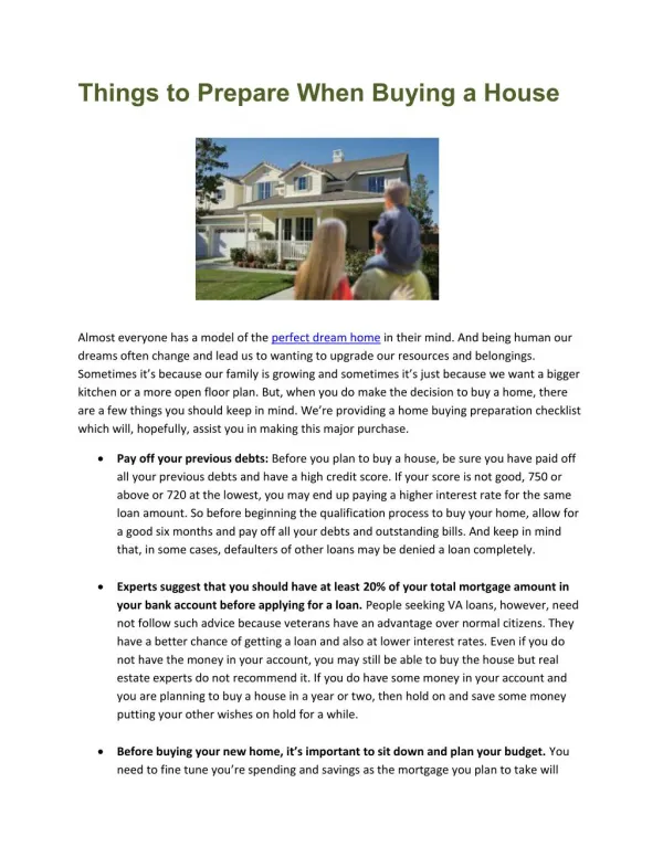 Things To Prepare When Buying A House