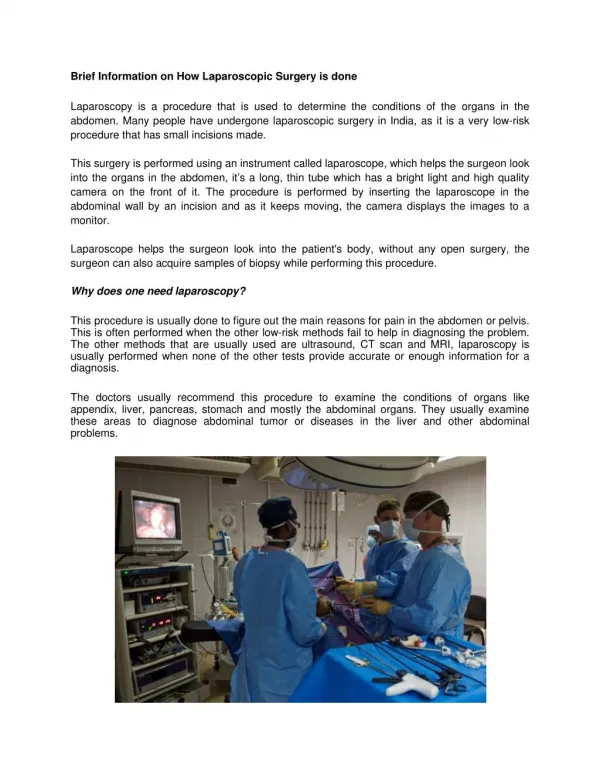 Brief Information on How Laparoscopic Surgery is done