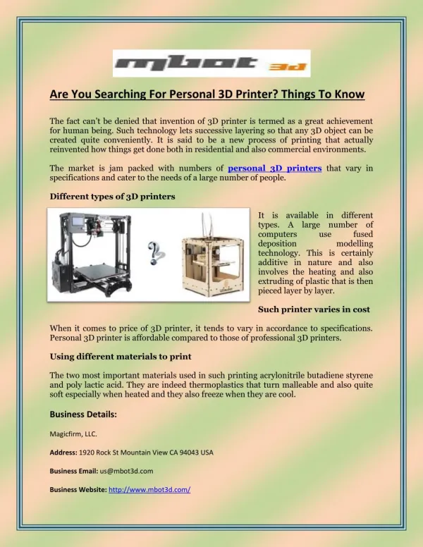 Are You Searching For Personal 3D Printer? Things To Know