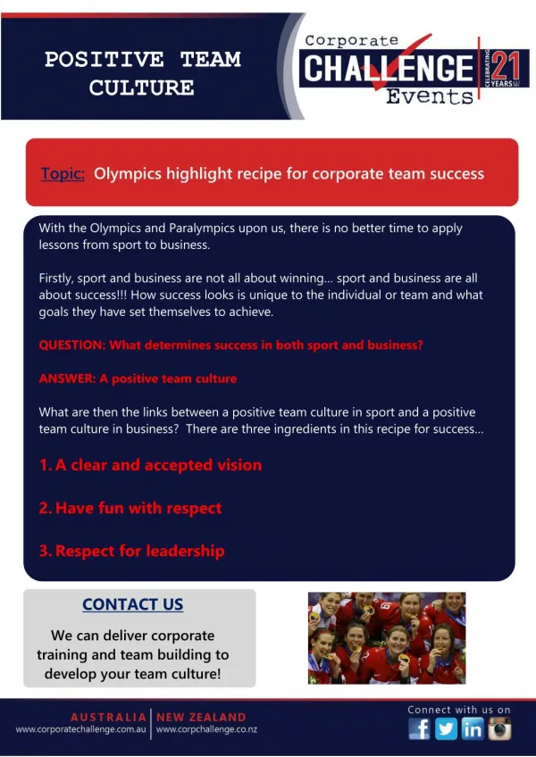 Olympics highlight recipe for corporate team success
