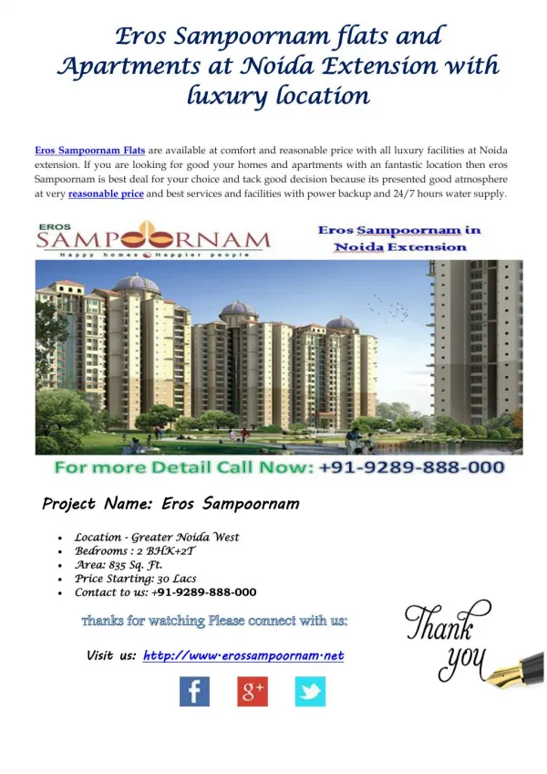 Apartments for Healthy and good Life at eros sampoornam Noida