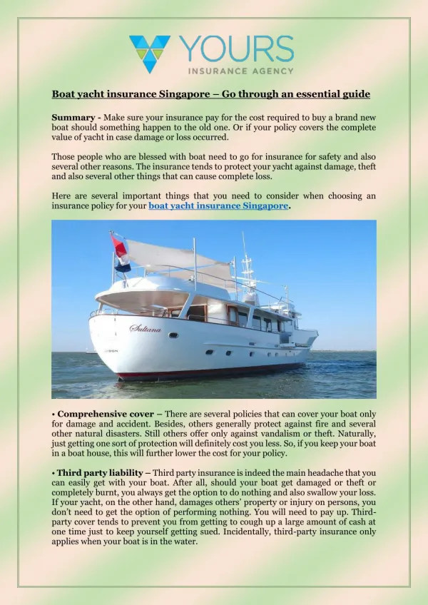 Boat yacht insurance Singapore – Go through an essential guide