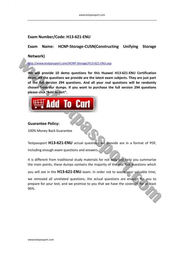 Testpassport Huawei HCNP Storage H13-621-ENU exam questions.pdf