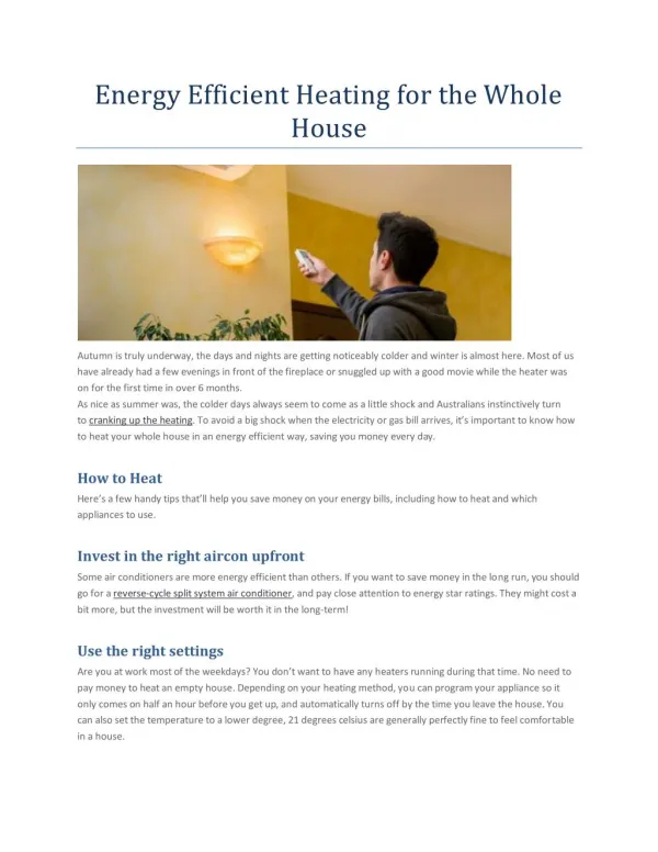 Energy Efficient Heating for the Whole House