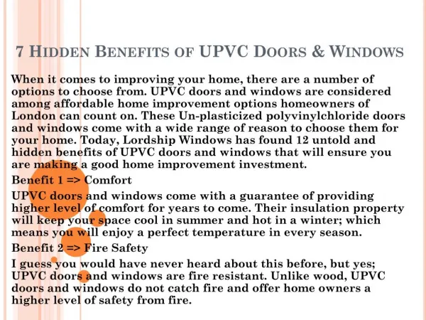 7 Hidden Benefits of UPVC Doors & Windows