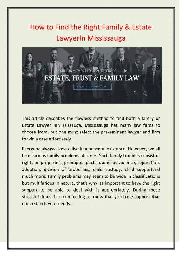 Family & Estate LawyerIn Mississauga