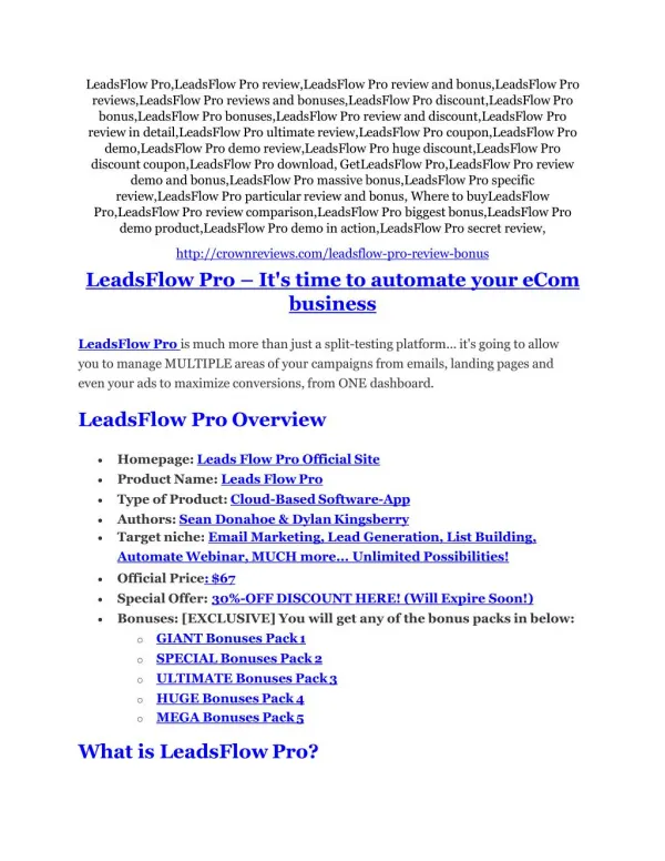 LeadsFlow Pro review and LeadsFlow Pro $11800 Bonus & Discount