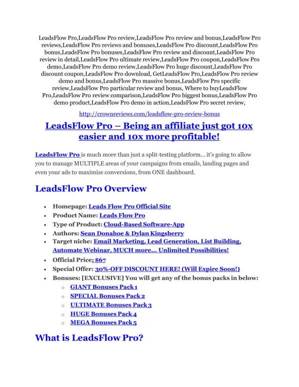 LeadsFlow Pro review and (FREE) $12,700 bonus-- LeadsFlow Pro Discount