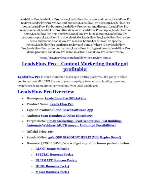 LeadsFlow Pro review and $26,900 bonus - AWESOME!