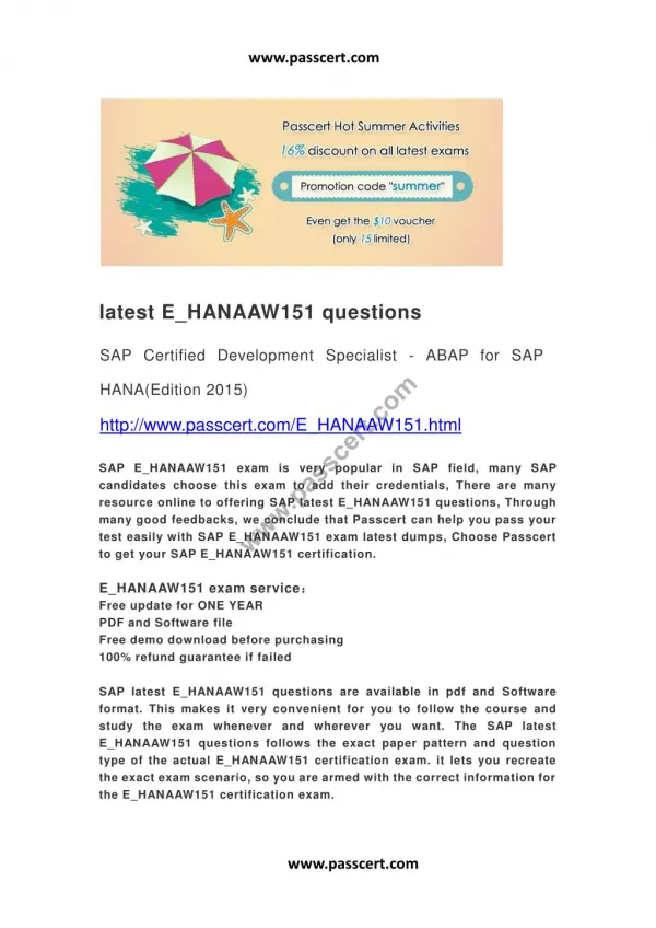 latest SAP E_HANAAW151 questions