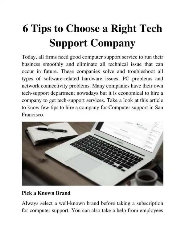 6 Tips to Choose a Right Tech Support Company