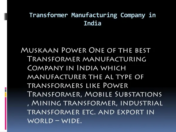 Transformer Manufacturers in India
