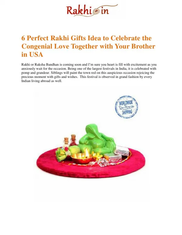 6 Perfect Rakhi Gifts Idea to Celebrate the Congenial Love Together with Your Brother in USA
