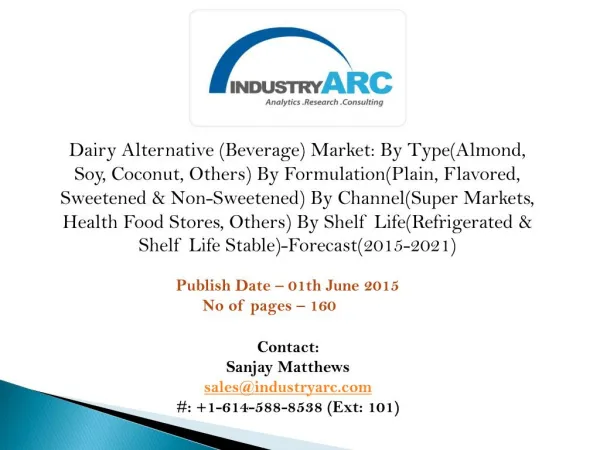 Dairy Alternatives currently served in supermarkets, health food stores; soon to spread wide.