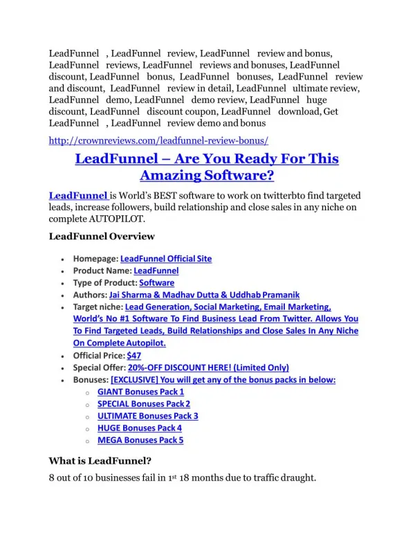 LeadFunnel review - 65% Discount and FREE $14300 BONUS