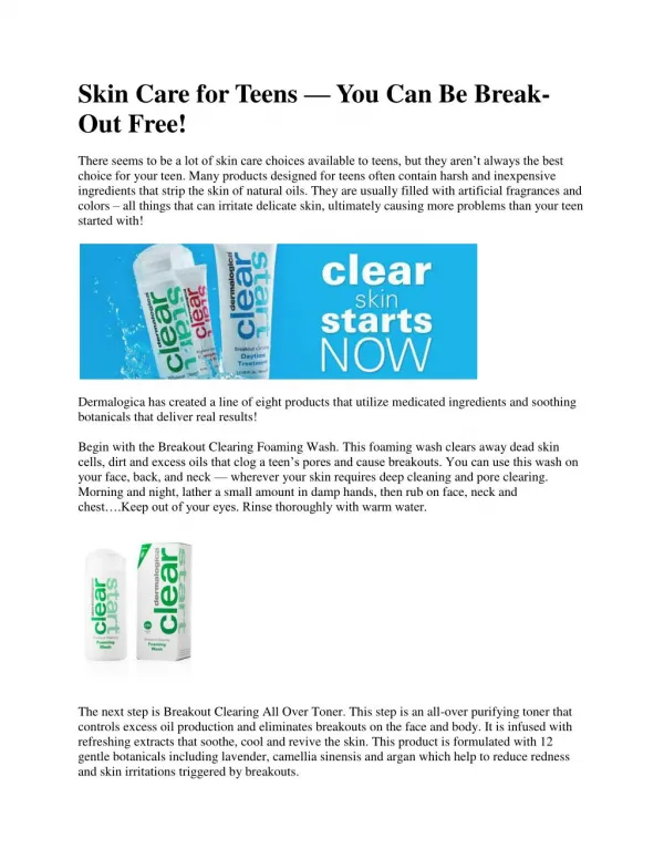 Skin Care for Teens — You Can Be Break-Out Free!