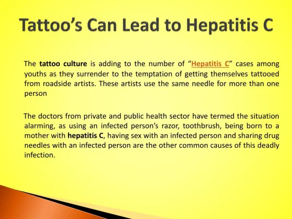 Tattoo Can Lead to Hepatitis C