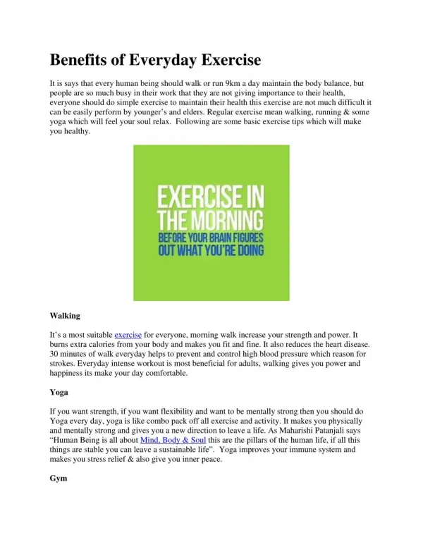 Benefits of Everyday Exercise