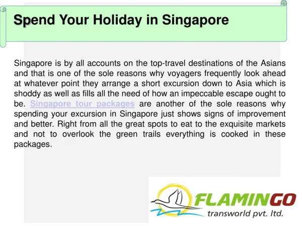 Spend Your Holiday Vacation with Singapore Tour Packages
