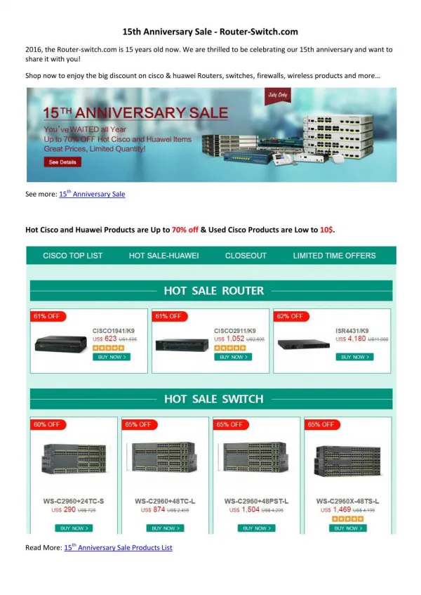 15th Anniversary Sale - Router-Switch.com
