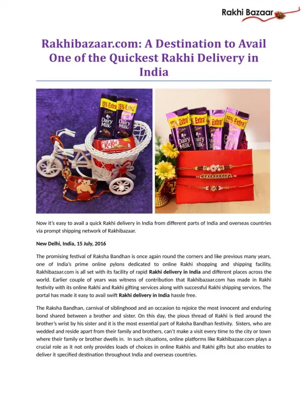 Rakhibazaar.com: A Destination to Avail One of the Quickest Rakhi Delivery in India!