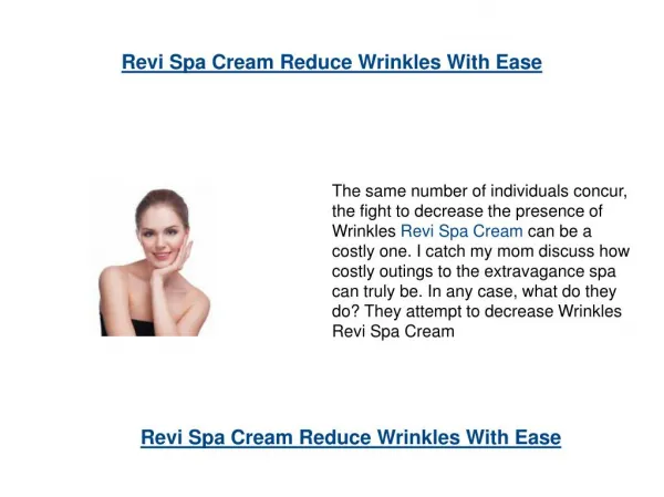 Revi Spa Cream Reduce Wrinkles With Ease