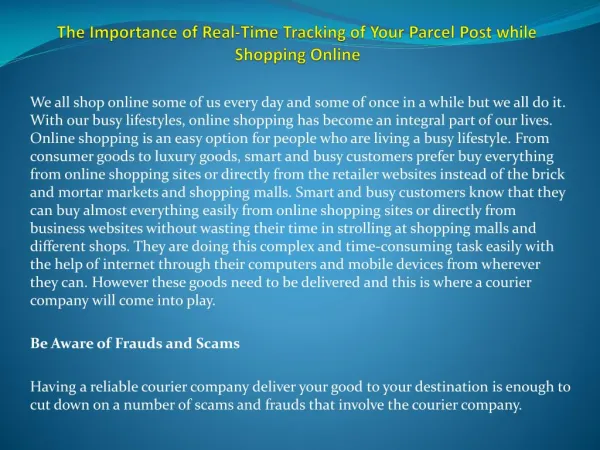 The Importance of Real-Time Tracking of Your Parcel Post while Shopping Online