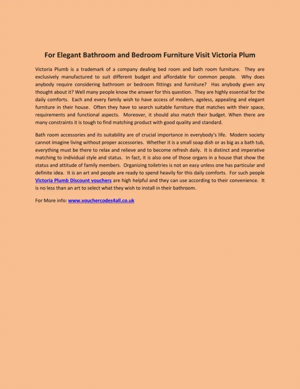 For Elegant Bathroom and Bedroom Furniture Visit Victoria Plum