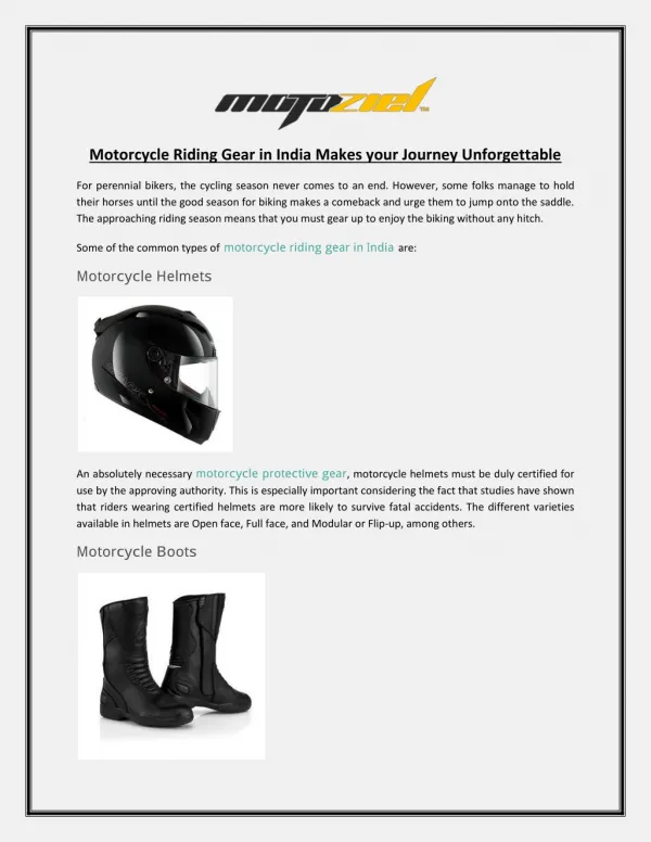 Motorcycle Riding Gear in India Makes your Journey Unforgettable