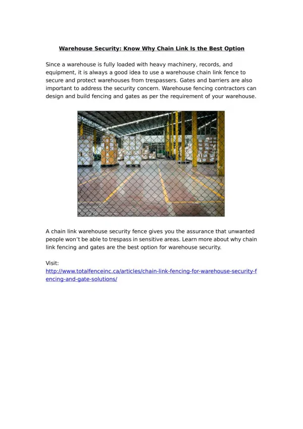 Warehouse Security: Know Why Chain Link Is the Best Option