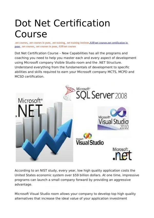 Dot Net Certification Course in Pune