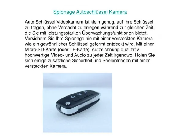 Spionage Autoschlüssel Kamera