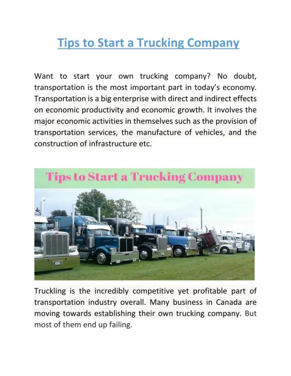 Tips to Start a Trucking Company